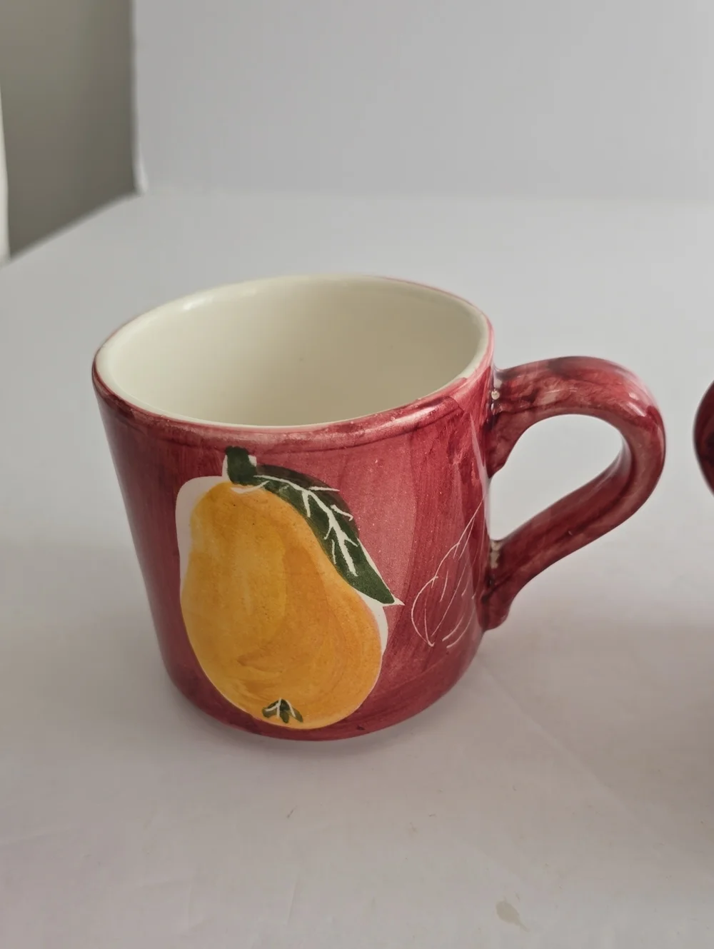 Vintage Pottery Barn Set Of 4 Pear Ceramic Coffee Mugs Handpainted Mexico